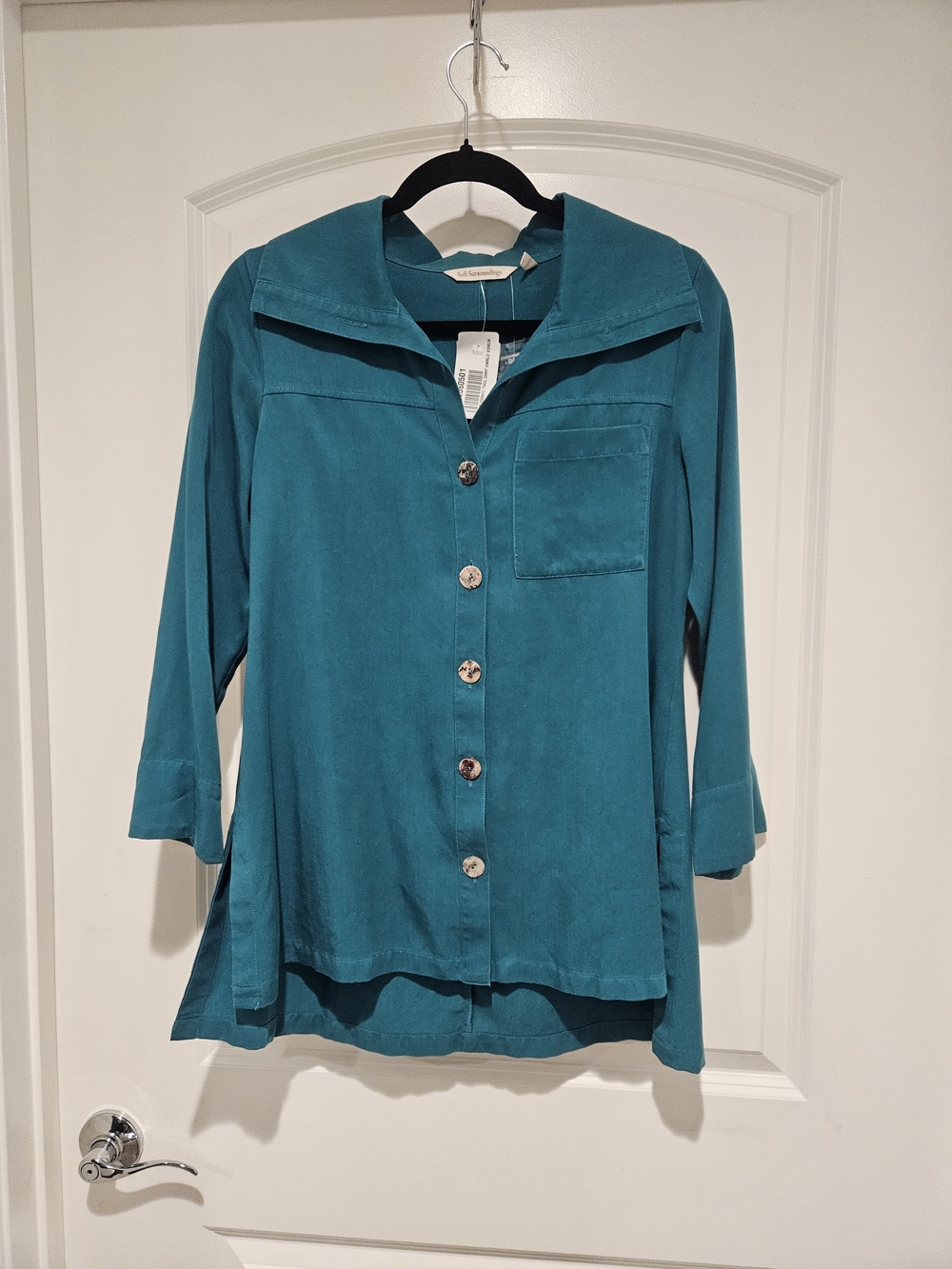 Soft Surroundings Emerald Green Button-Front Camp Collar Shirt # 941